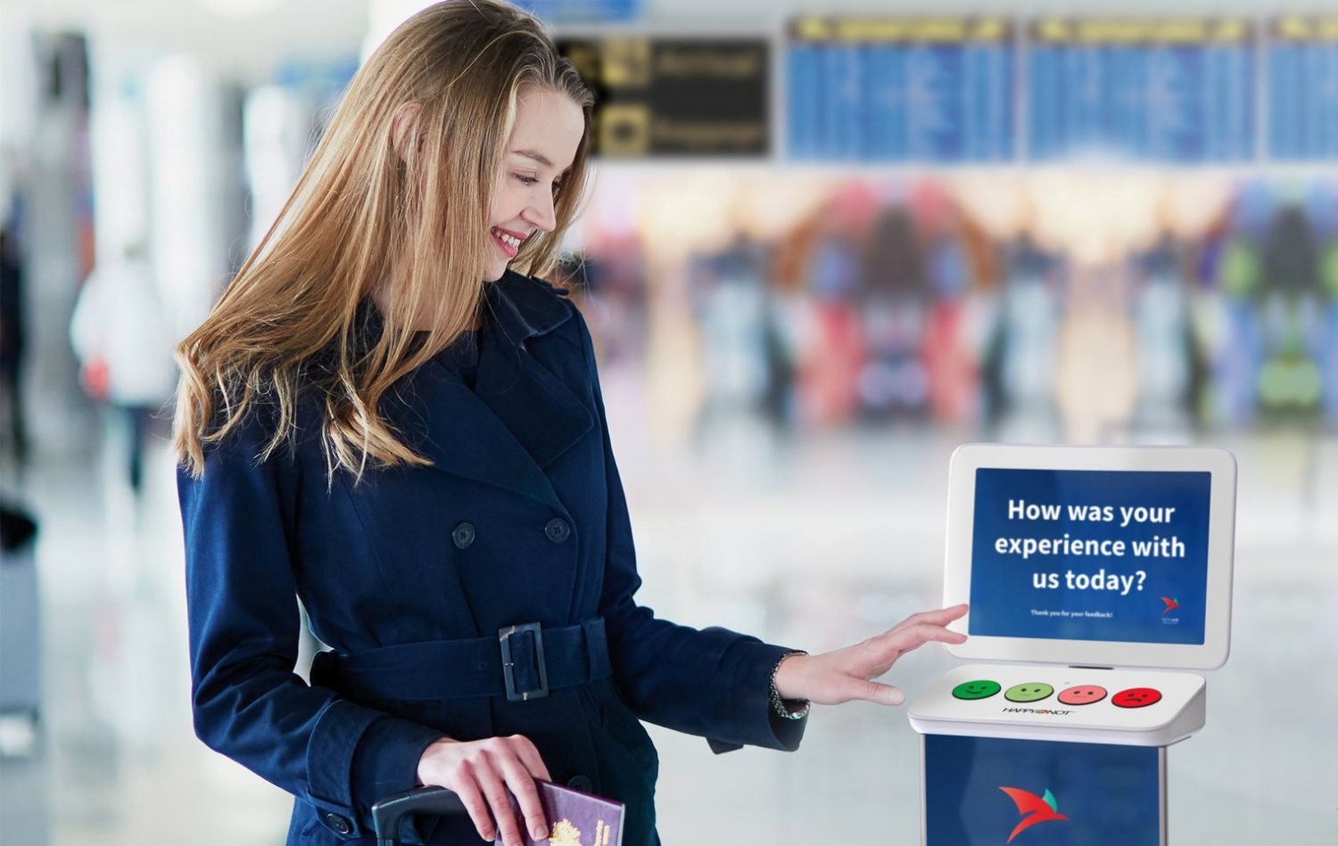 happy-or-not smiley terminal in airport location